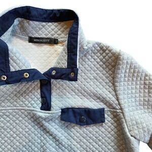 Womens Quilted Pullover Sweatshirt Mock Neck Button Pocket Gray Casual‎